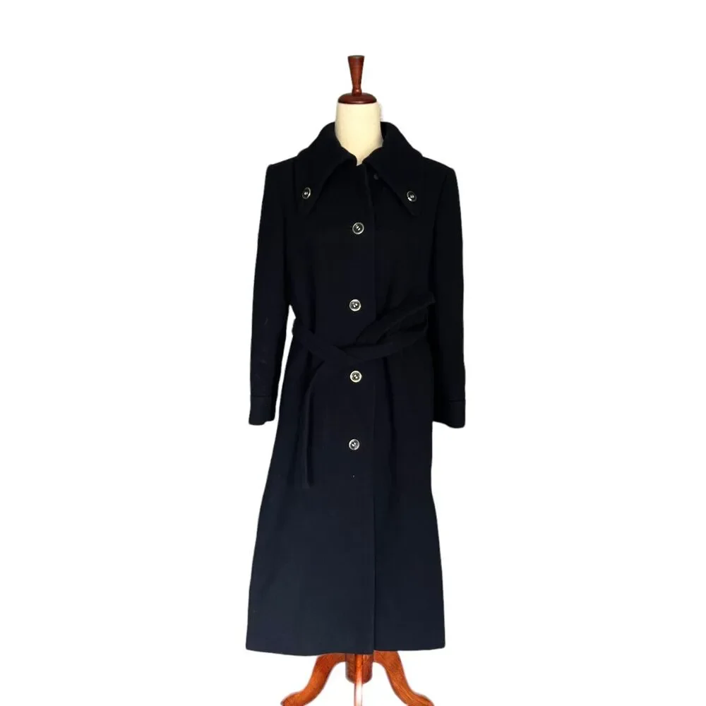 Jacques Tiffeau‎ Women's Vintage VTG Navy Blue Wool 1960s Trench Peacoat Small